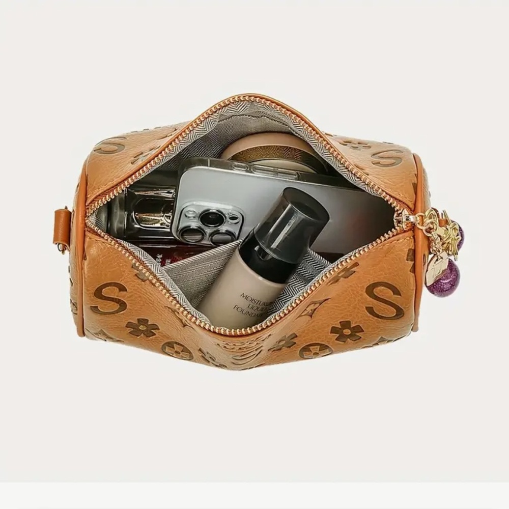 Carmel Monogram Barrel Crossbody Bag Purple Cherry Charm NIP - Picture 9 of 14